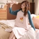 Dài tay bông áo ngủ nữ phần dài của mùa xuân và mùa thu Hàn Quốc phụ nữ mang thai lỏng lẻo sọc đồ ngủ gối XL tracksuit mùa đông