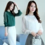 Mùa xuân mới 2018 áo sơ mi nữ nhỏ phiên bản Hàn Quốc của áo sơ mi tay dài lưới hoang có tay áo ren nữ khí chất áo sơ mi công sở nữ
