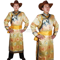 Áo choàng nam màu vàng Mông Cổ trang phục Mông Cổ quần áo múa thiểu số Quần áo Mông Cổ kiểu đồ bộ may vải thun