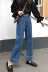 乡 丫头 Hàn Quốc phiên bản của quần eo cao là mỏng hoang dã lỏng vành đai hợp thời trang đôi túi denim rộng quần chân nữ triều quần jean nữ lưng cao Quần jean