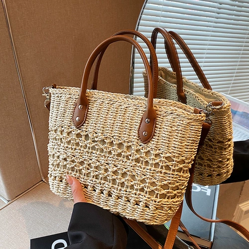 Портативная соломенная летняя сумка через плечо, универсальная брендовая плетеная сумка на одно плечо, коллекция 2023