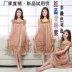 Phụ nữ mang thai đồ ngủ mùa hè phụ nữ phần mỏng băng lụa ngắn tay áo mang thai lỏng sexy dài Hàn Quốc phiên bản của nightdress cộng với phân bón XL đồ ngủ gợi cảm Đêm đầm
