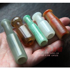 Мундштук 翡翠和田玉白玉青玉玛瑙烟嘴天然清代百年古董老玉 文物商店存货