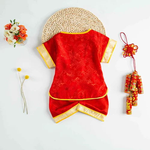 Красный этнический комплект подходит для мужчин и женщин, короткий рукав, подарок на день рождения