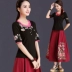 Phong cách quốc gia của phụ nữ kích thước lớn thêu ngắn tay T-Shirt phong cách Trung Quốc mùa hè ăn mặc là mỏng đáy nửa tay áo thêu áo bông áo cánh dơi Cộng với kích thước quần áo