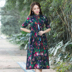 Mùa xuân 2018 phong cách dân tộc retro mới là cotton mỏng và tay áo cổ áo cổ áo khóa bút lớn một chiếc váy dài mẫu váy xòe liền thân đẹp A-Line Váy