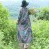 2018 mùa thu mới cotton và vải lanh dài tay đầm phong cách quốc gia mùa thu đầm rộng kích thước rộng rãi in retro Một chiếc váy chữ vay chu a A-Line Váy