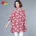 Năm 2021 mới mùa hè cộng với kích thước phụ nữ rộng rãi che bụng cotton và vải lanh in áo sơ mi ba phần tư tay áo dài giữa áo sơ mi - Áo sơ mi