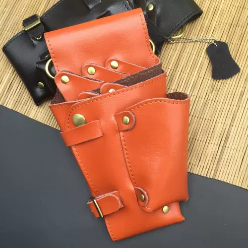 Кожаные ножницы, поясная сумка, машинка для стрижки волос, расческа, из натуральной кожи