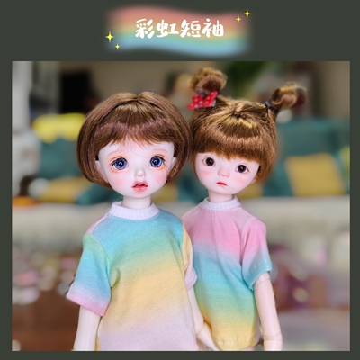 taobao agent Spot 68 free shipping short -sleeved rainbow stripes 6/1 points BJD doll clothes daily dressing six points