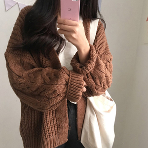 Mùa thu và mùa đông của phụ nữ chic new Hàn Quốc phiên bản của hoang dã bf lỏng dài tay twist dệt kim cardigan nữ sinh viên áo len áo