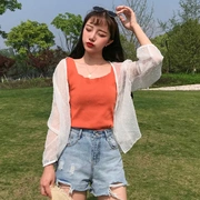 Mùa hè năm 2018 mới của Hàn Quốc ren ren tay áo voan áo sơ mi nữ chiếc áo len ins siêu cháy kem chống nắng quần áo