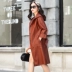 Áo khoác da nữ dài bằng da cừu trench coat phiên bản Hàn Quốc 2018 thu đông mới áo khoác lông trùm đầu áo khoác thủy triều áo da lộn lót lông Quần áo da