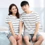 Cặp vợ chồng XL đồ ngủ mùa hè cotton ngắn tay ngắn của phụ nữ mùa hè phim hoạt hình bông phục vụ nhà kiểu đồ bộ vải thun bông