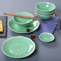 Креативная керамика мебель рисовая чаша комбинация китайская посуда Longquan Celadon Spring Garden Soup Soup Bowl Disc Disc