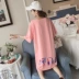 Mùa hè kích thước lớn bông phim hoạt hình t-shirt nửa tay áo triều Hàn Quốc phiên bản của lỏng đoạn dài màu hồng ngắn tay t-shirt váy nữ sinh viên áo phông trắng Áo phông