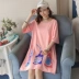 Mùa hè kích thước lớn bông phim hoạt hình t-shirt nửa tay áo triều Hàn Quốc phiên bản của lỏng đoạn dài màu hồng ngắn tay t-shirt váy nữ sinh viên áo phông trắng Áo phông