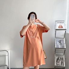 Футболка для беременных 孕妇连衣裙夏款女2022新款时尚大码宽松纯棉短袖t恤裙中长款上衣