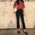 Mùa xuân Hàn Quốc Slim Rửa rách cạnh chín điểm micro quần retro hoang dã mỏng eo cao jeans của phụ nữ quần triều quần jean nữ Quần jean