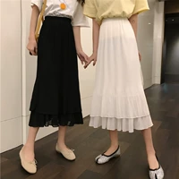 Приталенная белая летняя длинная юбка, коллекция 2021, в корейском стиле, А-силуэт, высокая талия