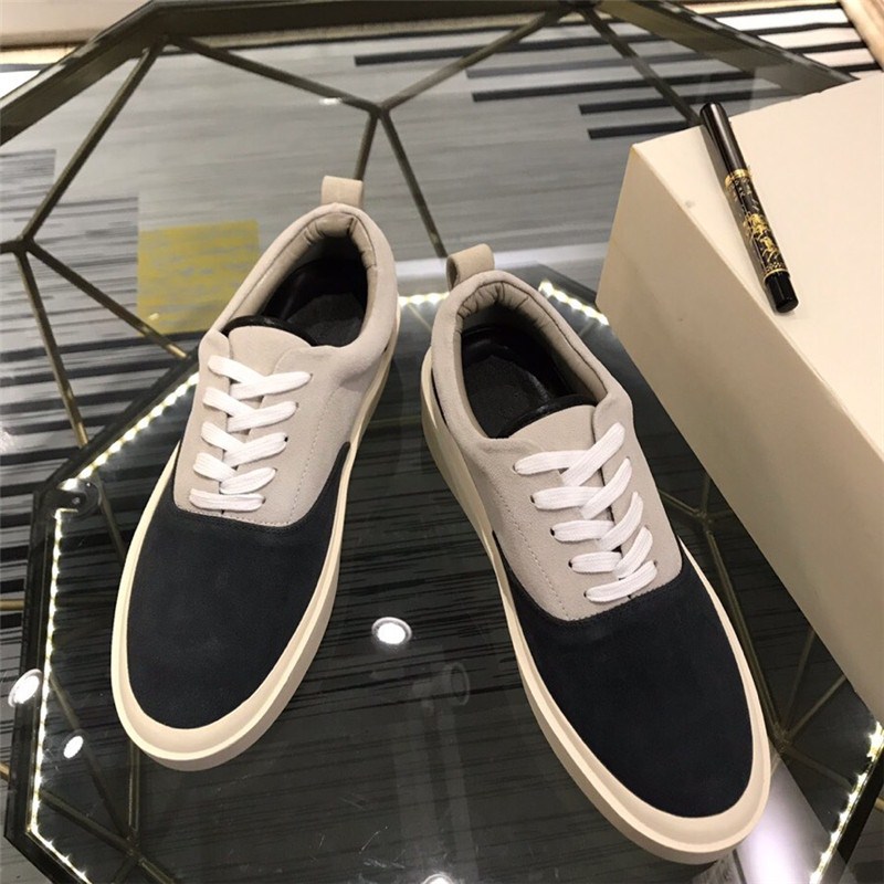 Navy + BeigeChaopai summer Trendy men's shoes personality Fashion shoes Versatile male motion Casual shoes skate shoes tide fog genuine leather Low top shoes male