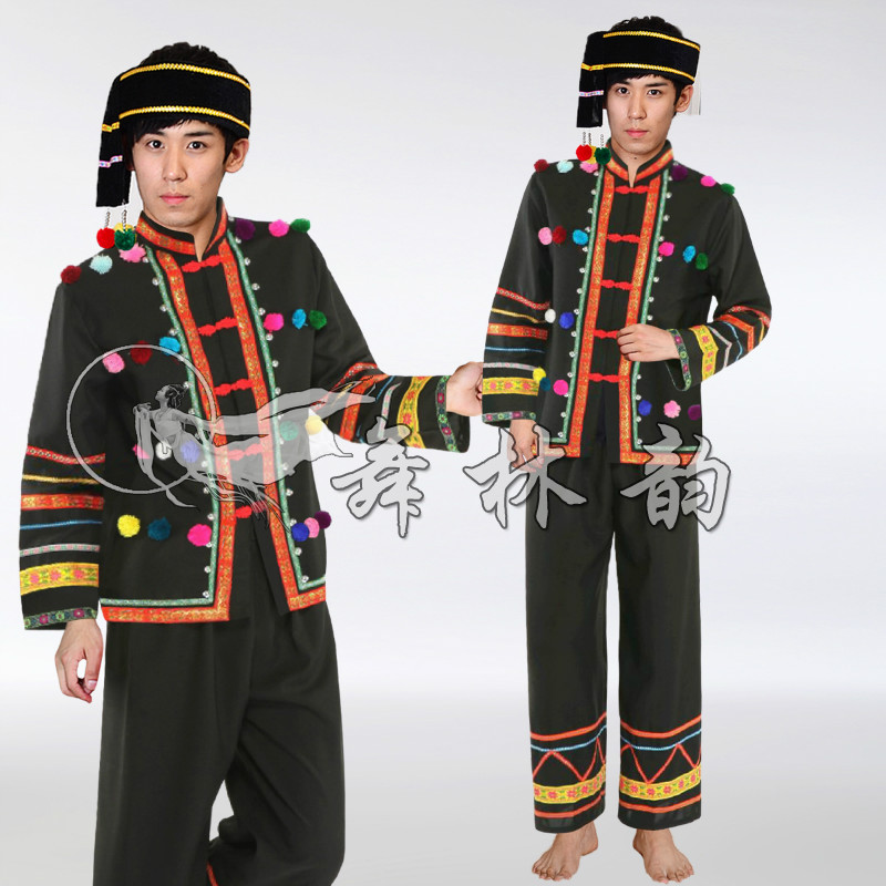 Yi Trang phục Miao Cucurbit Trang phục lụa Lusheng Trình diễn Trang phục Yi Dance Trang phục Lahu Trang phục nam - Trang phục dân tộc