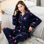 Mùa thu và mùa đông đồ ngủ flannel dày mẹ tải XL XL Bộ đồ ngủ dài tay của phụ nữ đặt dịch vụ tại nhà