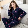Mùa thu và mùa đông đồ ngủ flannel dày mẹ tải XL XL Bộ đồ ngủ dài tay của phụ nữ đặt dịch vụ tại nhà quần áo ngủ cao cấp