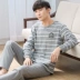 Bộ đồ ngủ cotton nam mùa xuân và mùa thu dài tay thanh niên nam XL trung niên mùa hè cổ tròn quần áo nhà cotton phù hợp với giản dị