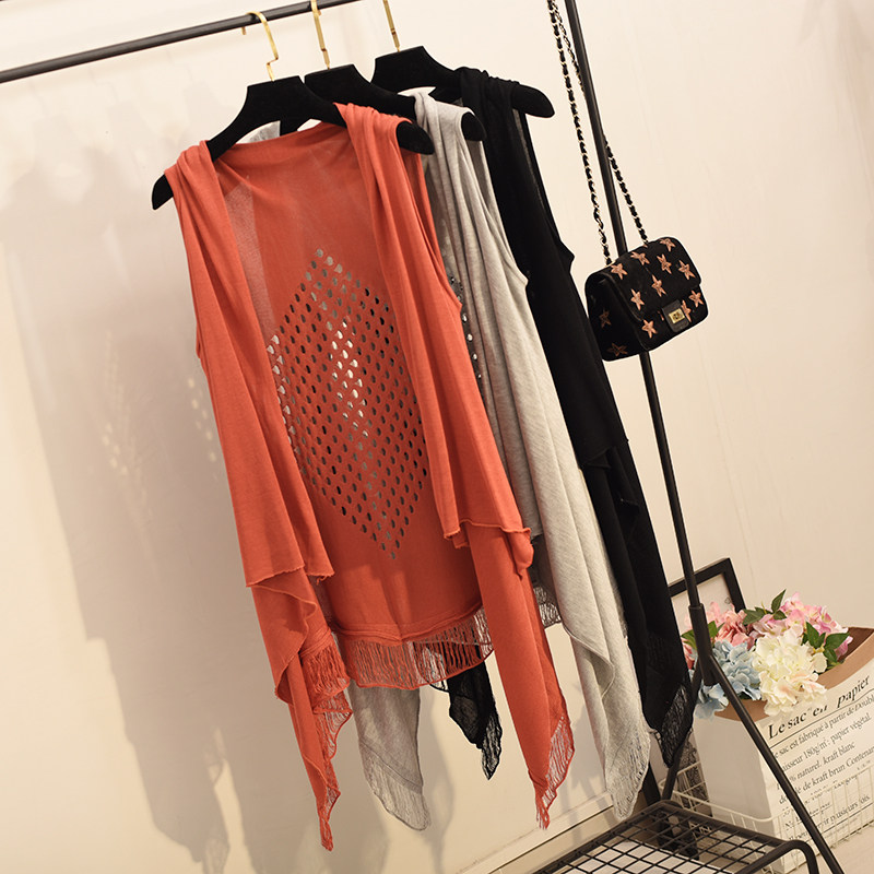 2018 mùa hè và mùa thu áo mới khăn choàng lỏng phần dài rỗng không tay kem chống nắng vest đan cardigan phụ nữ