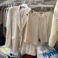 Lương tâm giá thấp xác thực mua hàng trực tiếp Hàn Quốc Dongdaemun nam ecru xương cá mẫu mùa hè mỏng phần phù hợp với vải lanh - Suit phù hợp áo comple