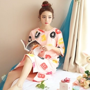 Váy ngủ nữ cotton mùa hè phiên bản Hàn Quốc của bộ đồ ngủ mùa hè nửa tay tươi mát nữ sinh viên có thể mặc váy ngủ ngắn tay dài - Đêm đầm