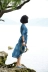 Tour Thiết kế ban đầu Trung Quốc phong cách lụa màn hình nối in Castor dress / tấm màu xanh đầm ôm body váy đầm