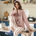 Bộ đồ ngủ mùa xuân và mùa thu nữ cotton dài tay hai mảnh phù hợp lỏng lẻo dễ thương bông sinh viên dịch vụ nhà phiên bản Hàn Quốc đồ pijama Giống cái