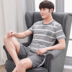 Của nam giới ngắn tay đồ ngủ mùa hè phần mỏng cotton Hàn Quốc sinh viên tươi trẻ tuổi có thể mặc nhà dịch vụ phù hợp với mùa hè pijama nữ Bên ngoài ăn mặc