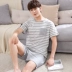 Bông ngắn tay quần short đồ ngủ nam mùa hè mỏng Hàn Quốc phiên bản của thanh niên mới lỏng thường nhà dịch vụ phù hợp với nam giới