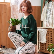 Bộ đồ ngủ mùa xuân và mùa thu nữ dài tay phiên bản Hàn Quốc của phần mỏng có thể mặc bên ngoài mùa thu cotton phục vụ nhà phù hợp với phụ nữ