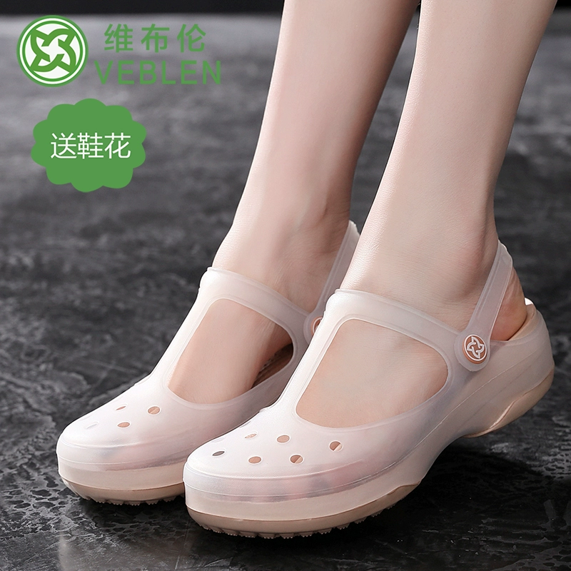 Veblen không trượt nặng có đáy giày lỗ Baotou nữ beo dép dép mùa hè và dép nữ mặc bên ngoài mềm đế dép 