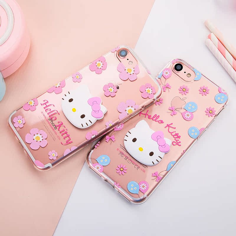 GARMMA Hello Kitty 3D Cathead Transparent TPU Soft Back Cover Case for Apple iPhone 7 Plus & iPhone 7