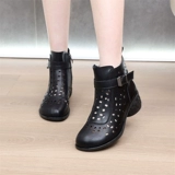 Этническая обувь, летние короткие сапоги с молнией, из натуральной кожи, этнический стиль, мягкая подошва, для среднего возраста