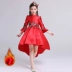 Mùa thu và mùa đông hoa cô gái váy công chúa váy bé trai đuôi váy màu đỏ phong cách Trung Quốc thêu váy pettiskirt