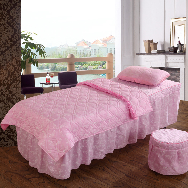 Cao cấp vẻ đẹp giường bao gồm bốn bộ thẩm mỹ viện ren giường bìa màu tím giường massage ban hành tùy chỉnh thang đầu vuông