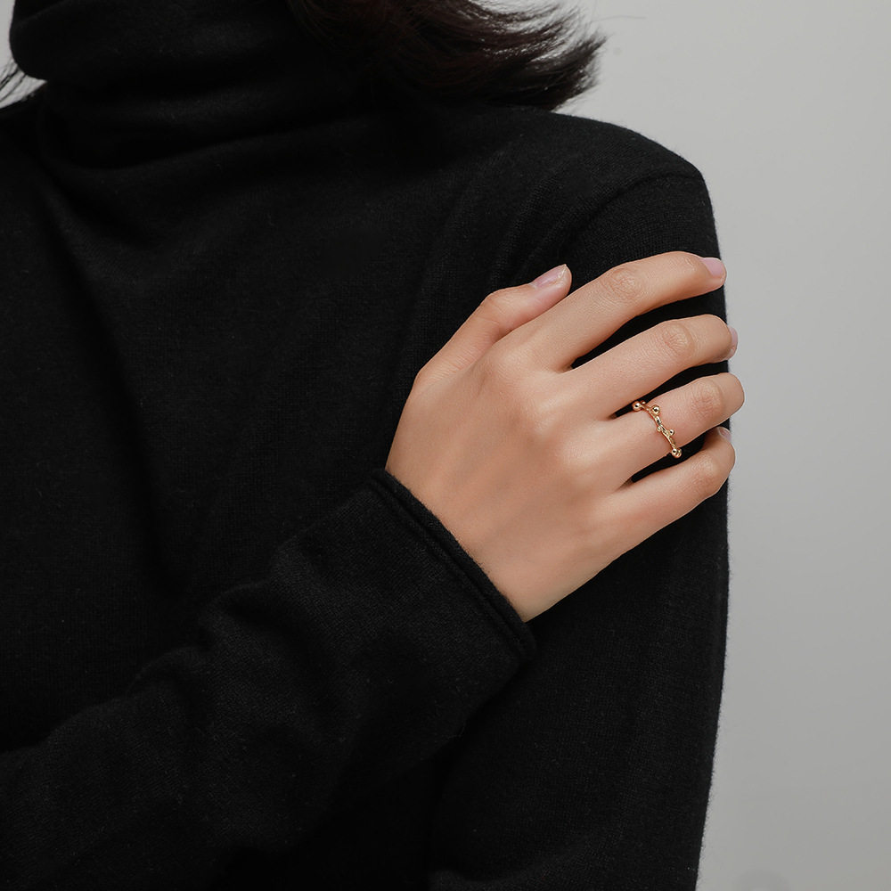Sterling Sier Ball Instagram Cold and Trendy Irregular Tail Joint Open Wave Ring_voghion.com