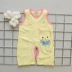 Bé onesies mùa hè 6 tháng nữ bé không tay mở dốc quần áo hayi mỏng sợi tre quần áo 9 nam sơ sinh Áo liền quần