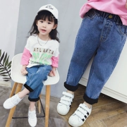 Quần jean nữ mùa thu đông 2018 phiên bản mới của Hàn Quốc cộng với quần nhung trẻ em quần dày trong quần ống rộng cho bé