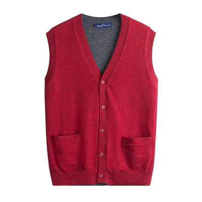 2017 mùa xuân và mùa thu mặc trung niên len vest cardigan nam cha vest vest len ​​đan vest vest nam kích thước lớn áo dệt kim tay ngắn Dệt kim Vest
