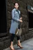 MLEFY010 Hoa Nhài ya bộ 2018 mùa thu cổ điển màu xanh bông áo khoác nữ đôi ngực phần dài áo gió mới Trench Coat