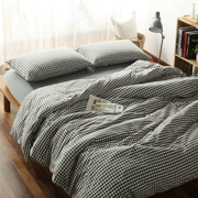 Bộ đồ cotton bốn mảnh được giặt mà không in lưới kiểu rắn màu Nhật Bản - Bộ đồ giường bốn mảnh
