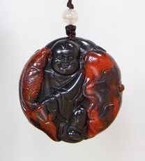 Ювелирный камень 天然桂林鸡血玉 黑底红手把件 玉化红玉珠吊牌 招财童子年年有鱼