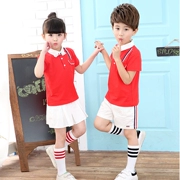 Mẫu giáo quần áo tùy chỉnh nam giới và phụ nữ trẻ em quần áo trẻ em trang phục mùa hè tiểu học đồng phục màu đỏ ngắn tay áo phù hợp với